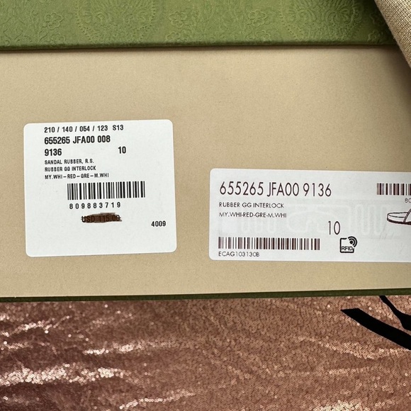 Authentic Gucci Cream Red Green Logo Interlocking G Slide Sandals Size 10 Men's - Picture 10 of 10